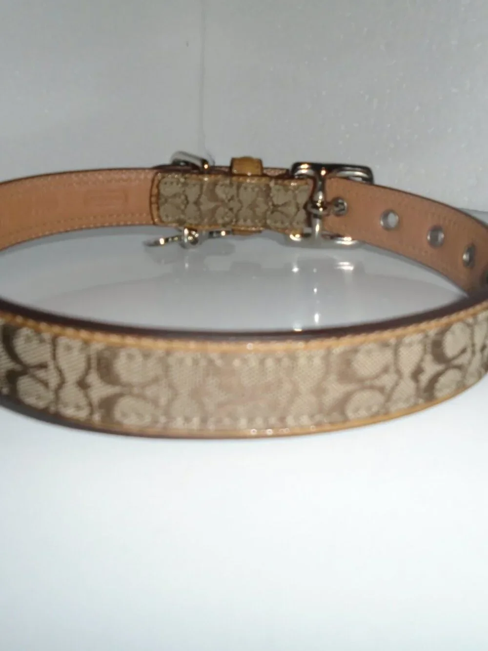 NEW VINTAGE COACH TAN BROWN JACQUARD SIGNATURE C LEATHER DOG COLLAR 60364 SIZE M